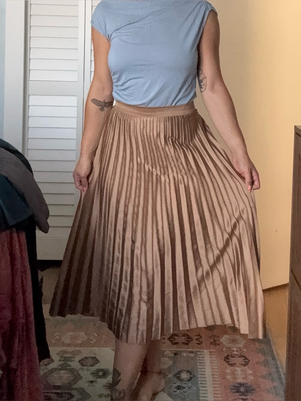 Banana Republic Pleated Midi Skirt in Tan